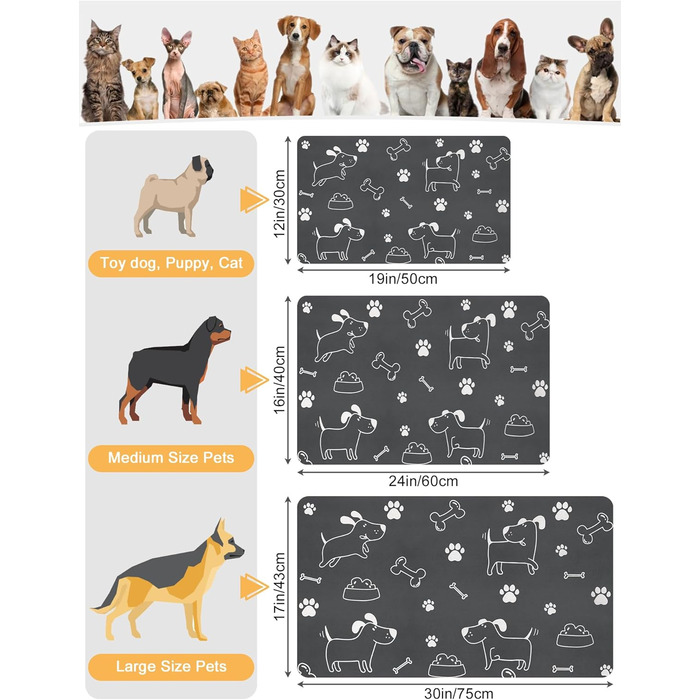 Нековзна килимок-підкладка під миску для собак та котів, сірий, з принтом 'I love my dog', 43 x 75 см