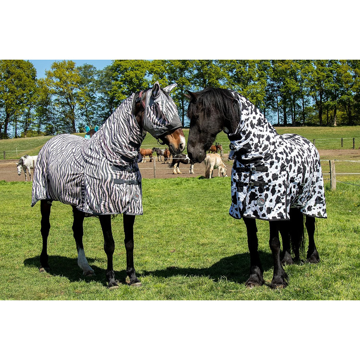 Літня попона з шийником HKM Cow, чорна/біла, захист від мух