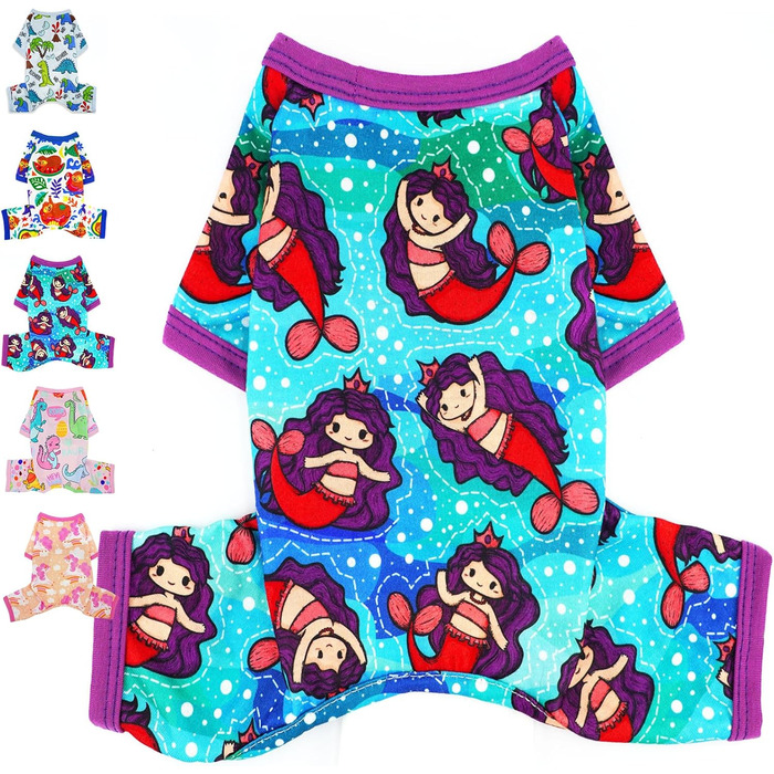 Піжама для собак, теплий комплект для маленьких та середніх собак, дівчаток та хлопчиків, милий, м'який, для цуценят, костюм, для котів та інших домашніх тварин (метелик, M) (X-Small, Lila Memaid)