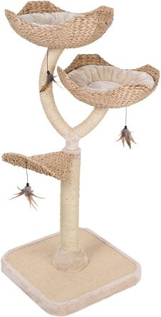 Драбина-будинок для котів Zooplus Cat's Flower з іграшками | Міцна основа, 2 лежанки з ротангу, висота 130 см | Робоча та стійка