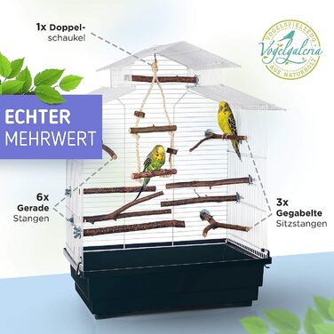 Набір дерев'яних сідал Vogelgaleria 10 шт. для птахів з безкоштовною гойдалкою та 3 Y-подібними сідалами для хвилястих папуг, корел та інших