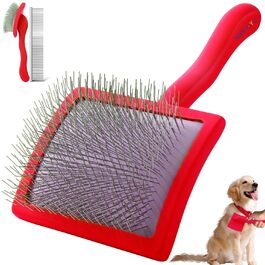 Щітка для вичісування собак та котів з довгим хутром (червона) - видаляє відмерле та підшерсток, з гребінцем