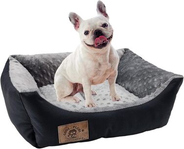 Ліжко для собак Odolplusz: корзина, лежанка, диван для маленьких собак | з наповнювачем з силіконових кульок | гіпоалергенне | 50x40 см (чорний + мінки сірий)