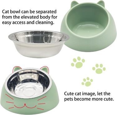 Набори мисок для котів Hamiledyi: 4 шт., нахил 15°, нержавіюча сталь, анти-блювотна, без витоку, для кошенят, дорослих котів та кроликів (чорний + білий, чорний/білий (синій/зелений), 200 мл)