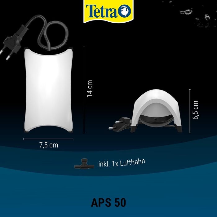 Tetra APS 50 – тиха мембранна повітряна помпа для акваріума 10-60 л, біла