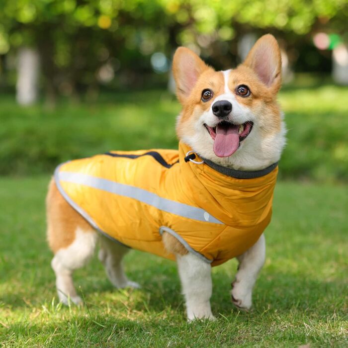Водонепроникний зимовий теплий накид для собак FeimaX з флісовою підкладкою. Підходить для малих, середніх та великих собак. Жовтий, розмір XXL