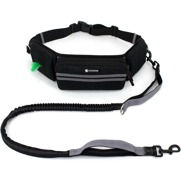 Сумка для ласощів для собак, поясна сумка для собак, аксесуари, мішок для ласощів з дозатором кульок для прибирання, світловідбиваюча еластична стрічка на талії для прогулянок, походів та дресирування (з 1 повідком, чорного кольору)