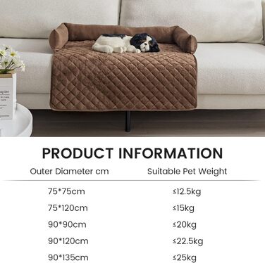 М'яке ліжко-софа для собак та котів з велюру, 75x120 см, колір кавовий