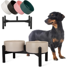 Набір мисок для собак на підставці: 2 миски з кераміки з нержавіючою підставкою, 850 мл, сірий колір. Ідеально для маленьких та середніх собак