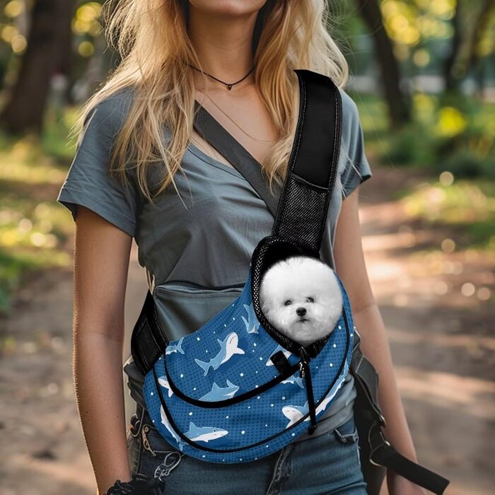 COEQINE Сумка-переноска для собак середніх порід, переноска для тварин, для цуценят, через плече, гаманець, з товстим наповнювачем, регульований плечовий ремінь для Йоркширського тер'єра, Чихуахуа (Синій акула)