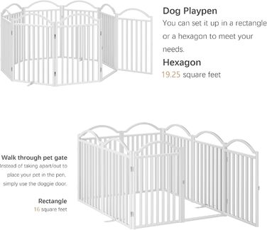 Металеве вольєр для собак BHG Freistehendes Hundegitter, без монтажу, з дверцятами, 243,8 x 81,3 см, аккордеон, для дому та саду, білий