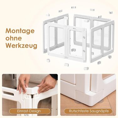 Акриловий вольєр для цуценят, 60 см, прозорий захист для собак, портативний міцний вольєр для собак маленьких та середніх порід, для використання в приміщенні та на вулиці, панелі білого кольору (8 шт.)