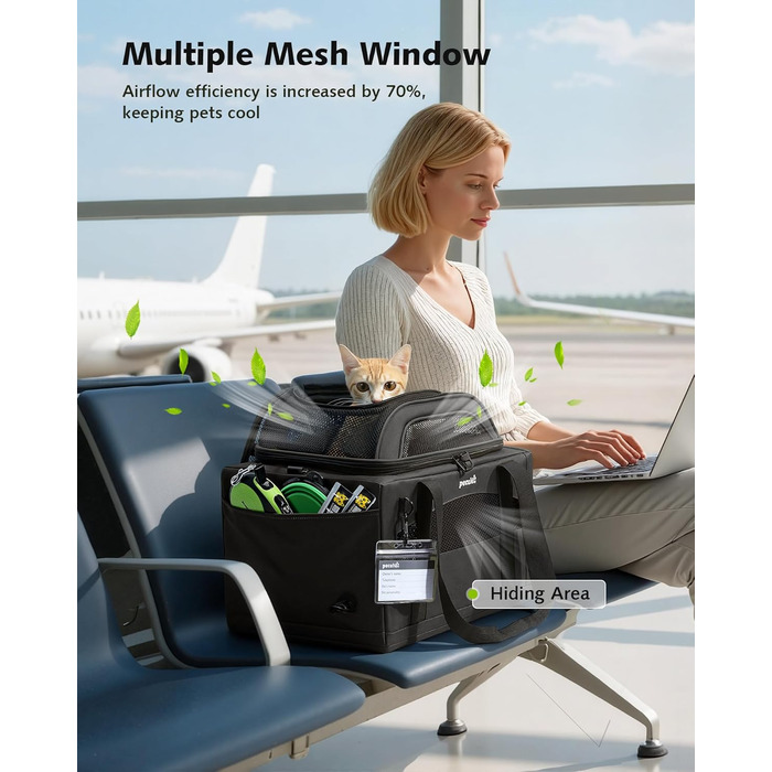 Транспортна сумка для котів Pecute - переноска для котів та маленьких собак, складана, легка, для подорожей, зелена (сіра)