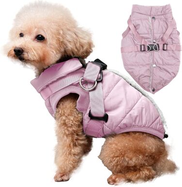 Тепла куртка для цуценят на шлейці, рожева, XS. М'яка, вітронепроникна жилетка для маленьких собак, тепла підкладка з флісу. (1 шт.)