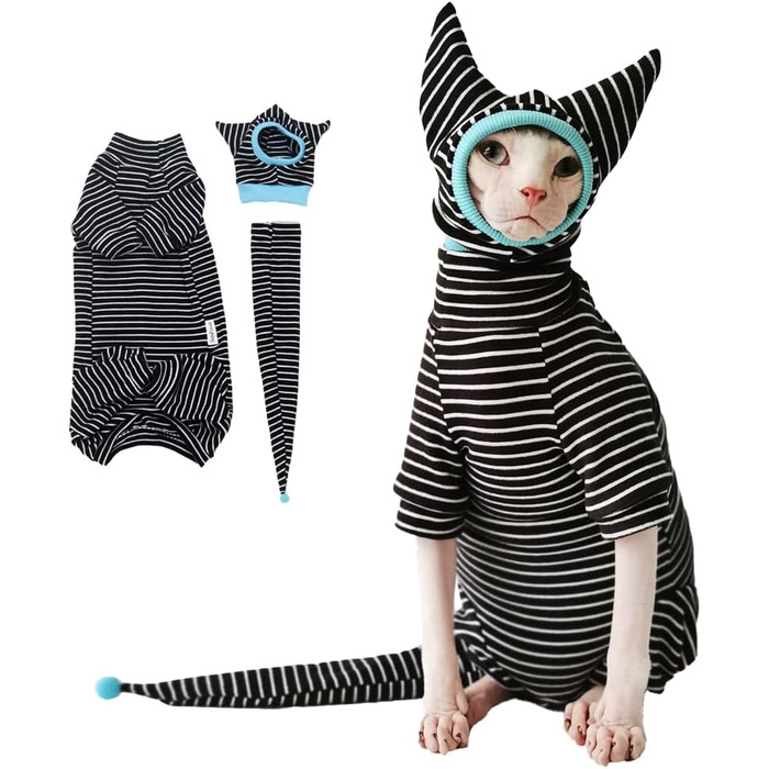 Набір одягу для сфінксів: муфта та сорочка, чорно-білі, дихаючі, розмір Small