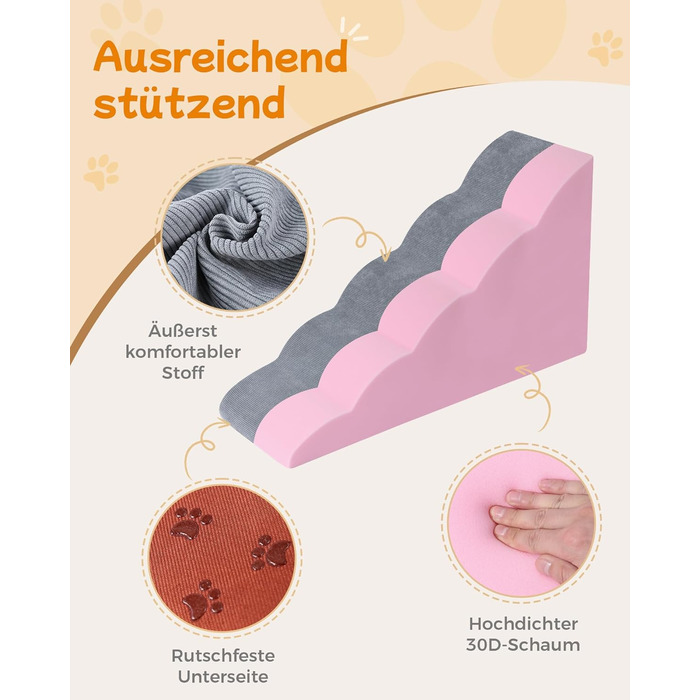 Сходинки для собак 5-ступеневі, 60 см - для дивана та високого ліжка, з антиковзким покриттям, підходять для маленьких тварин та котів з артритом
