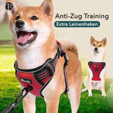 Шлейка для собак середніх порід Bluzelle з ручкою та кишенею для GPS-трекера, світловідбиваюча, дихаюча, зелена (XS, червона)