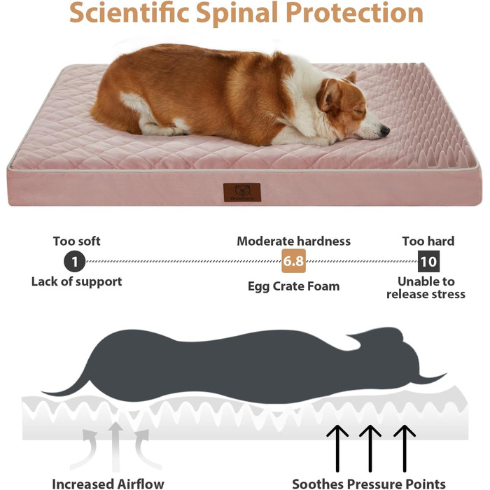 Ортопедичне собаче ліжко WNPETHOME XL, водонепроникне, рожеве, 104x69x10 см. Знімний, пральний чохол та антиковзаюча підкладка