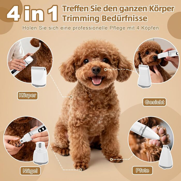 ETACCU 4в1 Безшумна машинка для стрижки собак та котів з LED-дисплеєм. Машинка для стрижки, триммер для лап, точилка для кігтів. Для тіла, лап, очей, вух, обличчя.