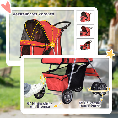 PawHut Dog Buggy Візок для собак червоного кольору, Коляска для собак Коляска Джоггер Причіп, легкий і складаний | Аосом