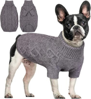 Теплий пуловер для собак середнього розміру з отвором для повідка, сірий, L (Brust 53cm, Rücken 40cm)