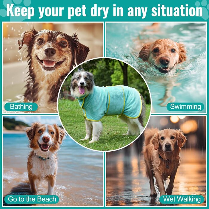 Рушник для собак Hezzuv: ультрапоглинаючий, з мікрофібри, для сушіння після снігу, для цуценят та дорослих, блакитний (S)