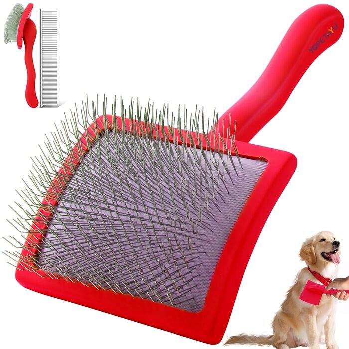Щітка для вичісування собак та котів з довгим хутром (червона) - видаляє відмерле та підшерсток, з гребінцем