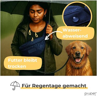 PiuPet® Сумка для ласощів для собак | Стильна та водонепроникна сумка для прогулянок з 3 відділеннями на блискавці | 2-в-1 сумка на живіт та через плече для дресирування собак | Знімний внутрішній кишеньковий органайзер (Блакитна)