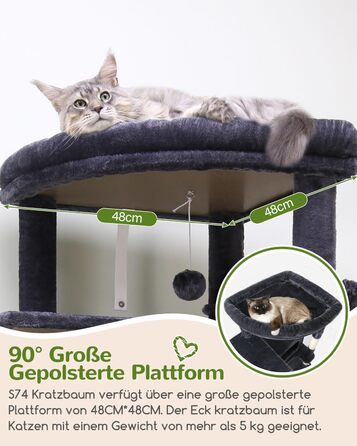 Драбина для котів Globlazer XXL, 188 см, з будиночком, платформами та кошиками. Стабільна, не перекидається, для великих котів. Темно-сірий (S74)