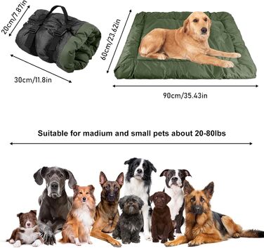 Водонепроникний килимок для собак 90 x 60 см, зручна подорожня ковдра для собак та котів, миється, підходить для подорожей, кемпінгу, авто та дому (зелений)