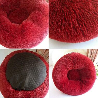 М'яке ліжко для домашніх тварин, ліжко-пончик з розкішним хутром, кругле або овальне ліжко для собак і котів, тепле гніздо, ліжко для котів і маленьких собак (100 см, червоне)
