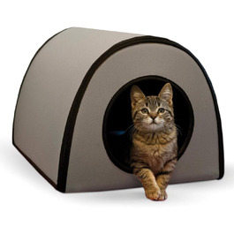 K&H Pet Products Термобудиночок для котів, утеплений, водонепроникний, з підігрівом, для вулиці, знімний чохол, безпечний, малий, 53,3×35,6×33 см, сірий
