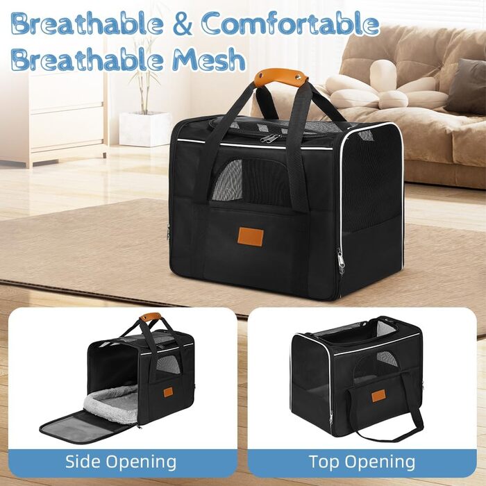 Транспортна сумка для котів Alaoo, переноска для котів та собак, чорна, до 7 кг