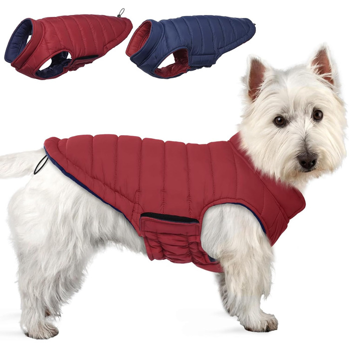 Водонепроникна куртка для собак Lelepet, тепла зимова куртка для маленьких собак, куртка для собак, що повертається, червона, розмір S