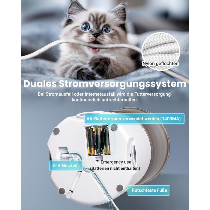 Автомат годівниці для котів з APP та таймером, 6 л / 25 чашок, 3 миски, 3 пакети силікагелю, система проти застрягання, 2.4G WiFi, 10-секундна голосова зйомка, годівниця для котів та собак (білий)