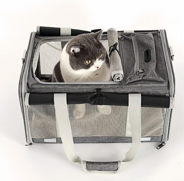 Транспортна сумка для котів та собак до 8 кг, сірого кольору. Зручна, дихаюча, з ремінєм через плече та надійними застібками. Ідеально для подорожей, ветеринара, авто та літака.