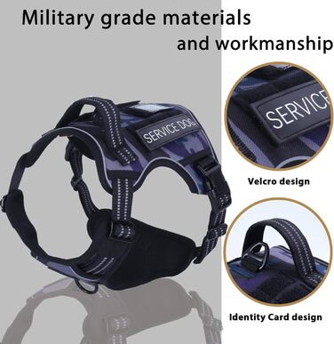 Шлейка для собак Funfox для великих собак, не тягне, тактична, міцна, регульована, дихаюча, камуфляж, фіолетовий, розмір L