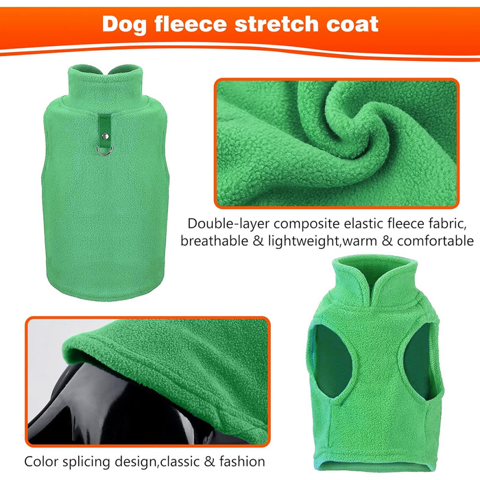 PETCUTE Теплий жилет для собак, зимовий одяг для собак, жилет для великих собак, тепла куртка для собак з отвором для повідка, ідеально підходить для зими, м'який флісовий жилет (XL, Зелений 1)