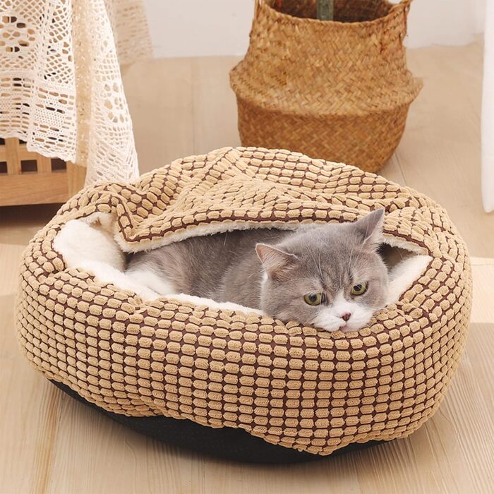 Ліжко для собак і котів PETCUTE, кругле плюшеве, велике і мале, знімна накидка, нековзка основа, пране