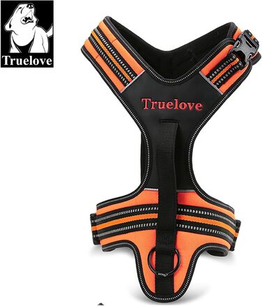 Шлея для собак Truelove TLH5551, м'яко ущільнена, з ручкою, проти ривків, з відбивачем, XL, помаранчева