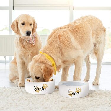 Керамічний подвійний набір мисок з іменем для собак та котів 'Дві маленькі лапки' - персоналізований набір мисок з/без підставки | Миска для собак, годівниця, миска для їжі | Годівниця (2 x 1300 мл)