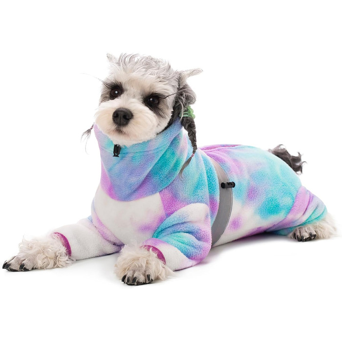 Теплий зимовий одяг для собак, регульований, флісовий комбінезон з кільцем D, для маленьких собак, колір Batik Blue, розмір S (XX-Large), колір краватки фіолетовий