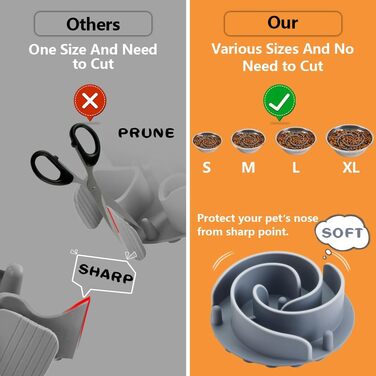 Миска для собак з м'якого силікону для повільного годування, сіра, L, для малих, середніх та великих собак