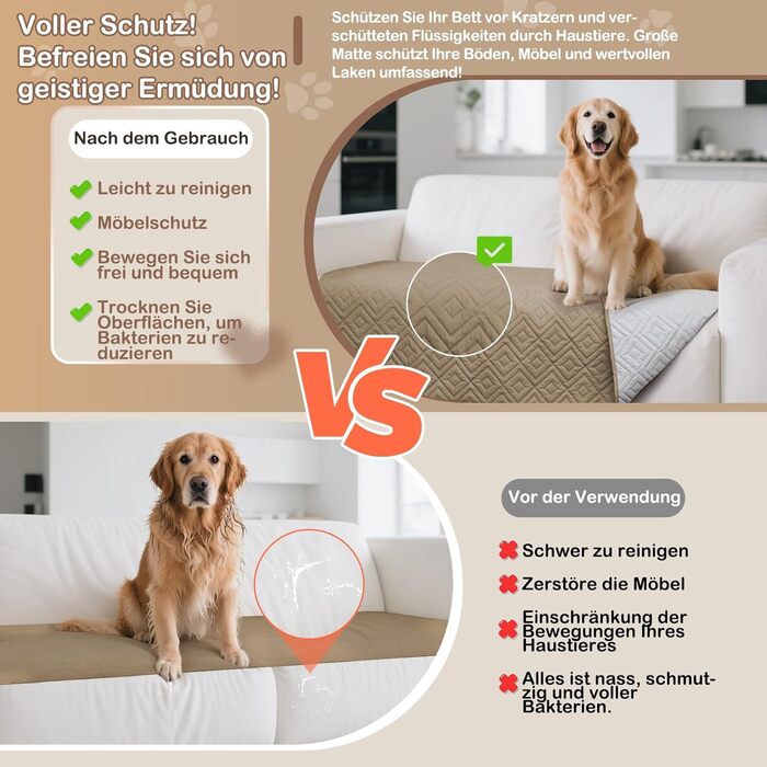 Водонепроникний килимок для собак Gyuro, двосторонній, міцний, для дивану та ліжка, миючий, для собак та котів (Темно-хакі + Хакі, 208*208 см)