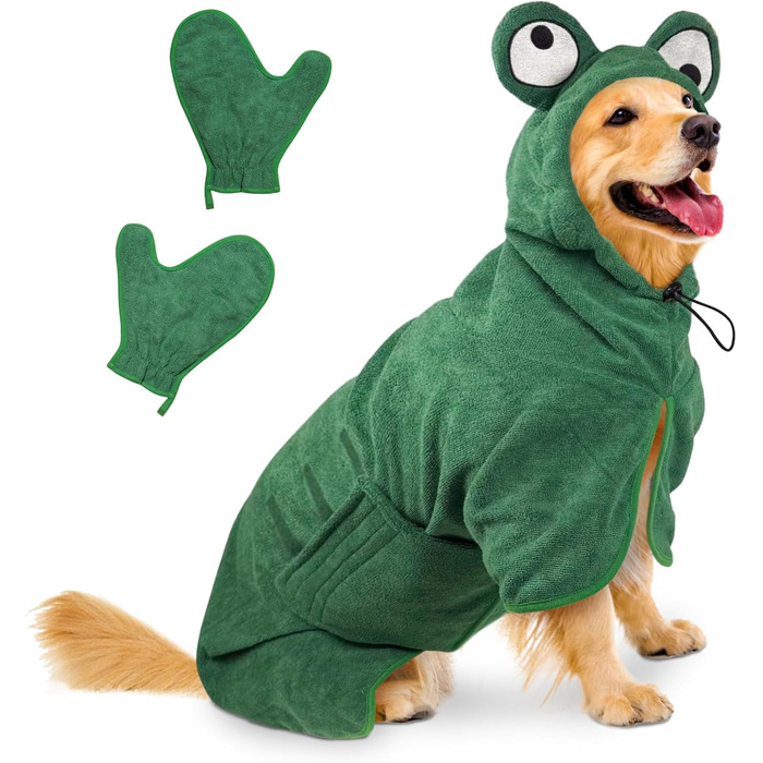 Рушник для собак Badeantel: м'який рушник з мікрофібри, швидковисихаючий, з регульованим коміром на липучці, для собак та котів (XL, зелений)