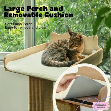 Кігтеточка для котів на вікно з товстого сизалю, гамак для котів, 135.9 см, регульована, висока, кігтеточка з 2 покращеними присосками, ліжко для котів на вікно з м'якою подушкою, джутовий килимок