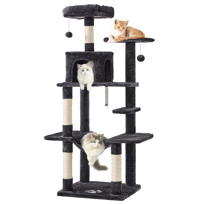 Кігтеточка для котів MSmask велика, багатоярусна з 2 будиночками, гамаком та сизалевими стовпчиками