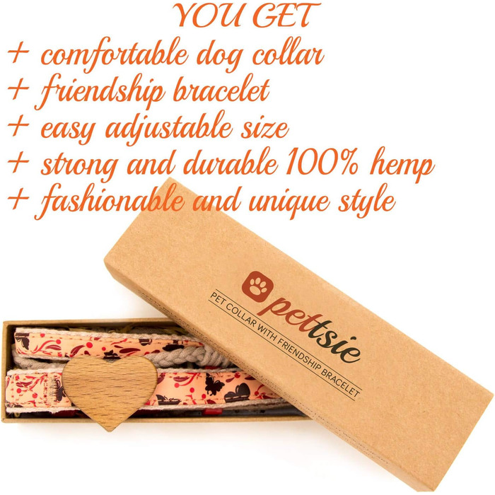 Нашийник для собак Pettsie з серцем та браслетом дружби, регульовані розміри S та M, зручний дизайнерський льон, міцний та довговічний, чудовий подарунок для любителів собак (35,6 - 50,8 см (M), Червоний)