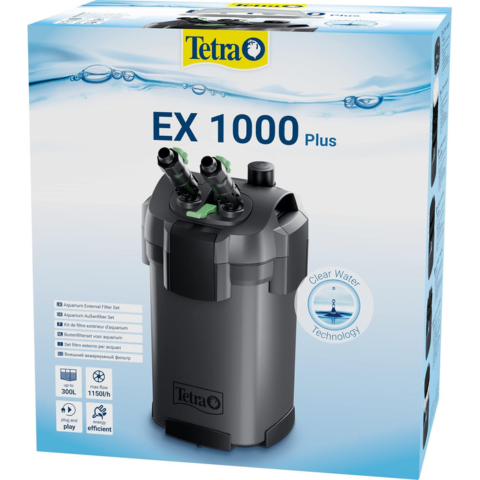 Зовнішній фільтр для акваріума Tetra EX 1000 Plus, до 300 л, потужний очищувач води для кришталево чистої води, внутрішнє використання
