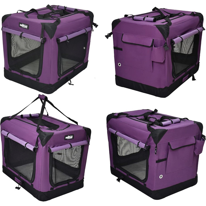 EliteField Транспортна переноска для собак, сумка-переноска, переноска з 4 дверима, складна, м'яка, з фіранками, сумка-переноска та лежанка з флісу, для дому та вулиці, 76,2 x 53,3 x 61 см, фіолетовий + 4 фіранки 30.0' x 21.0' x 24.0'